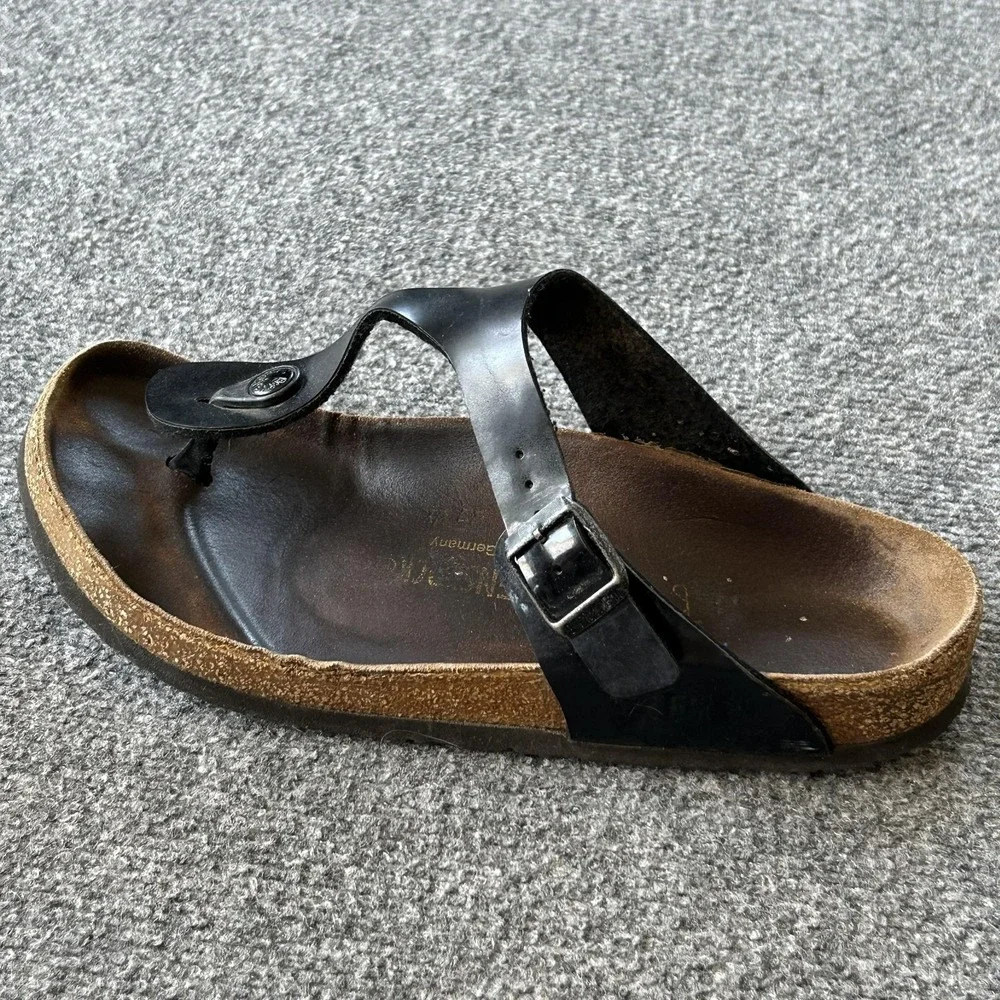 Birkenstock Gizeh Sandals Shoes Womens‎ Size 8 Black Leather Thong Flat Comfort